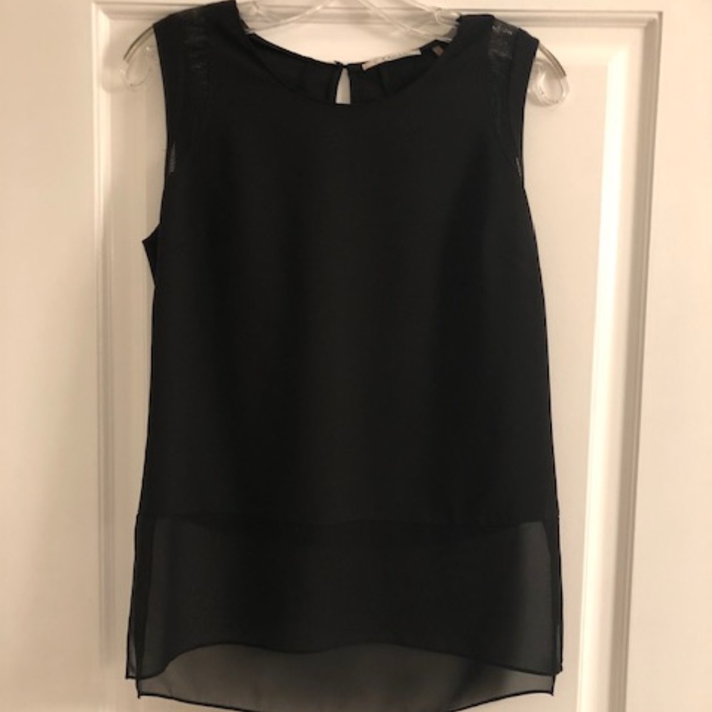 Tahari black XS sleeveless blouse with sheer panel